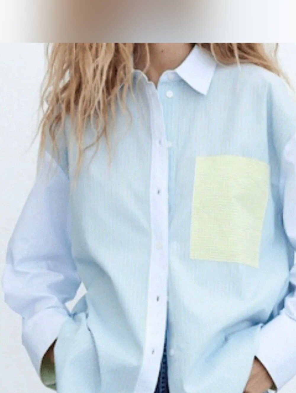 Zara Striped Poplin Shirt Light Blue & Yellow